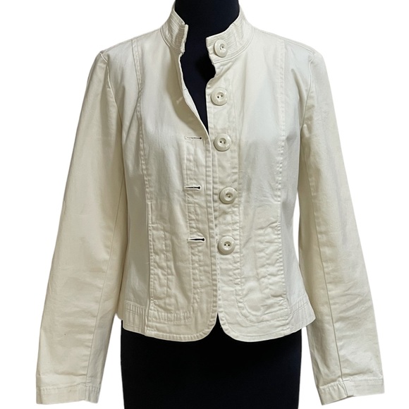 Talbots Cream Color Utility Style Jacket Sz 4 Off White Blazer Cotton Stretch - Picture 2 of 11